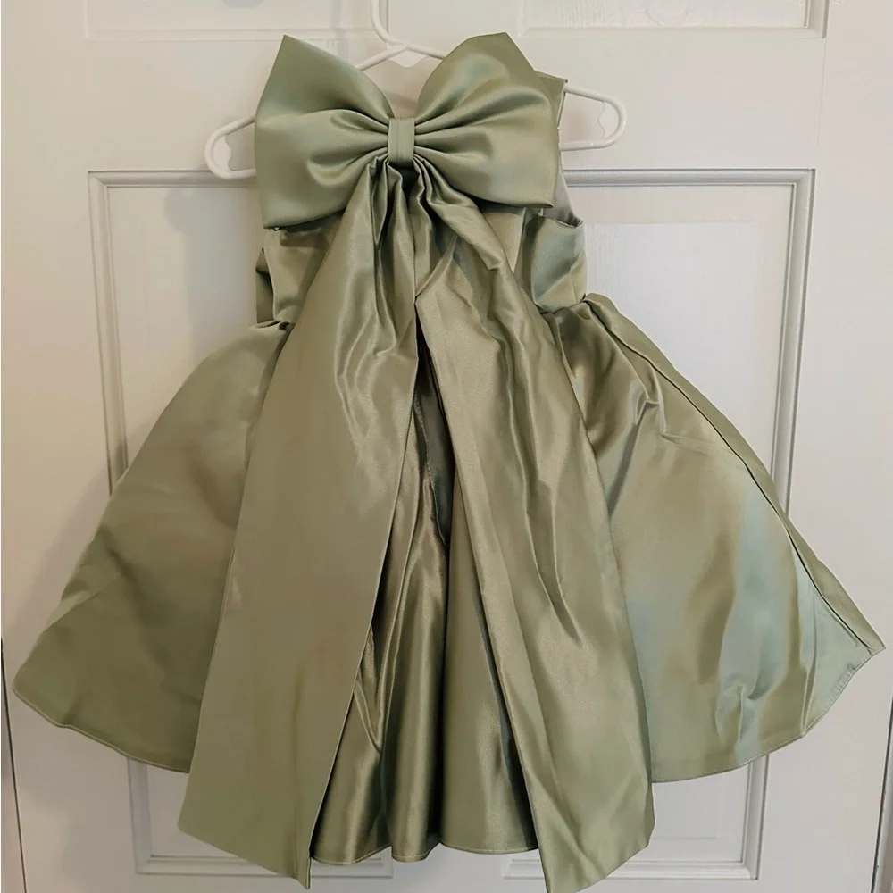 12-18 M Baby Girl Special Occasion Dress, Sleeveless, Mint Green, with Bow - Picture 2 of 4